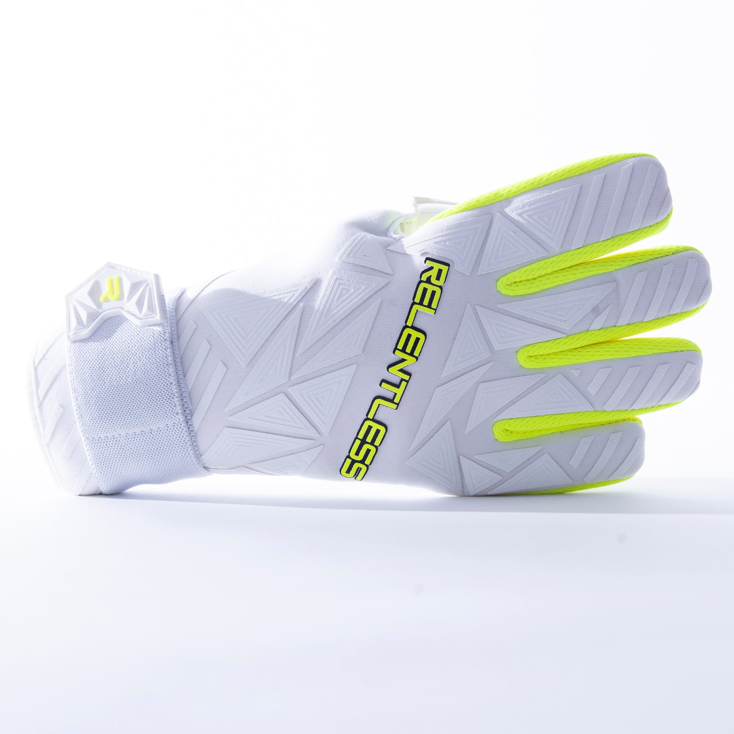 White and neon yellow goalkeeper glove