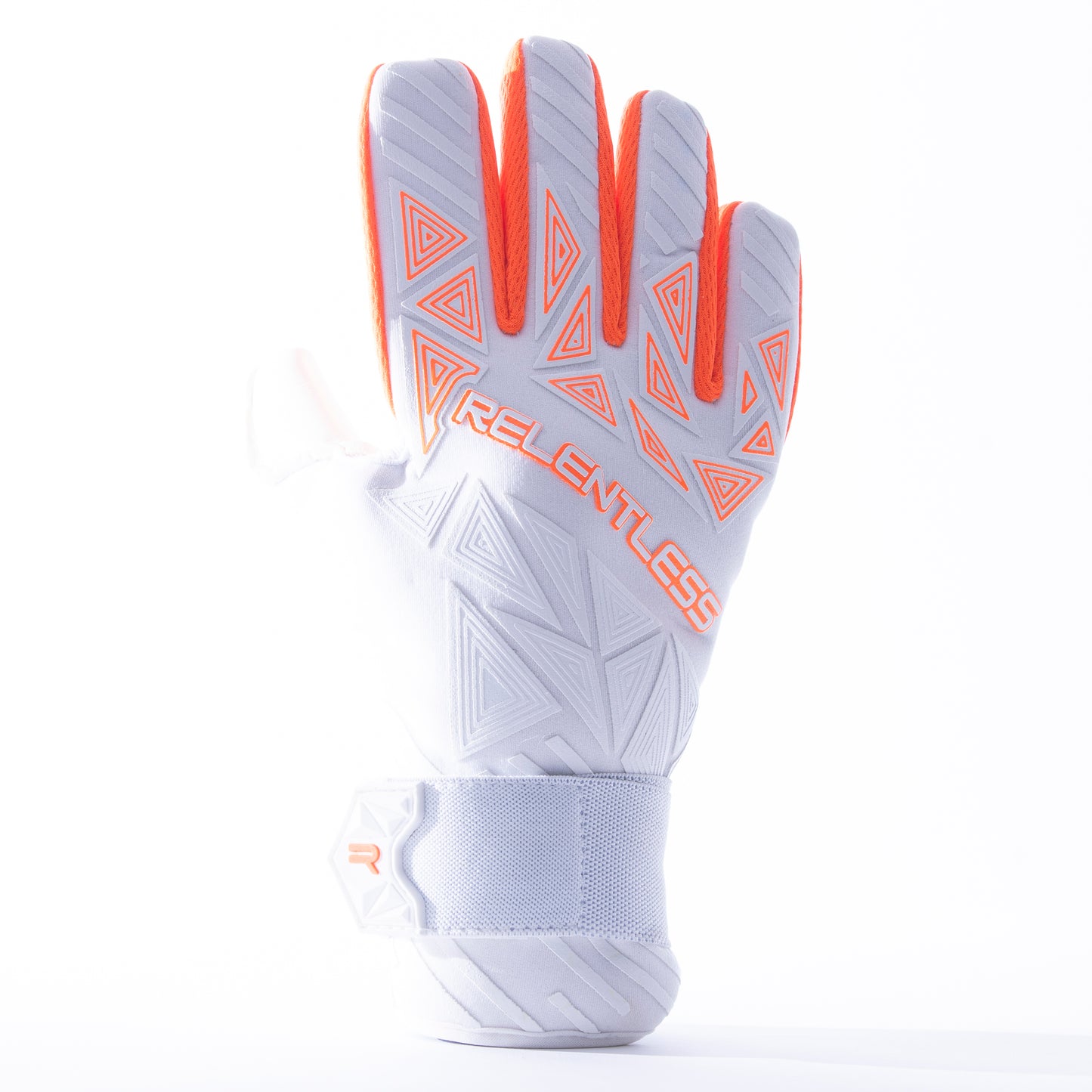 White and neon orange goalkeeper glove