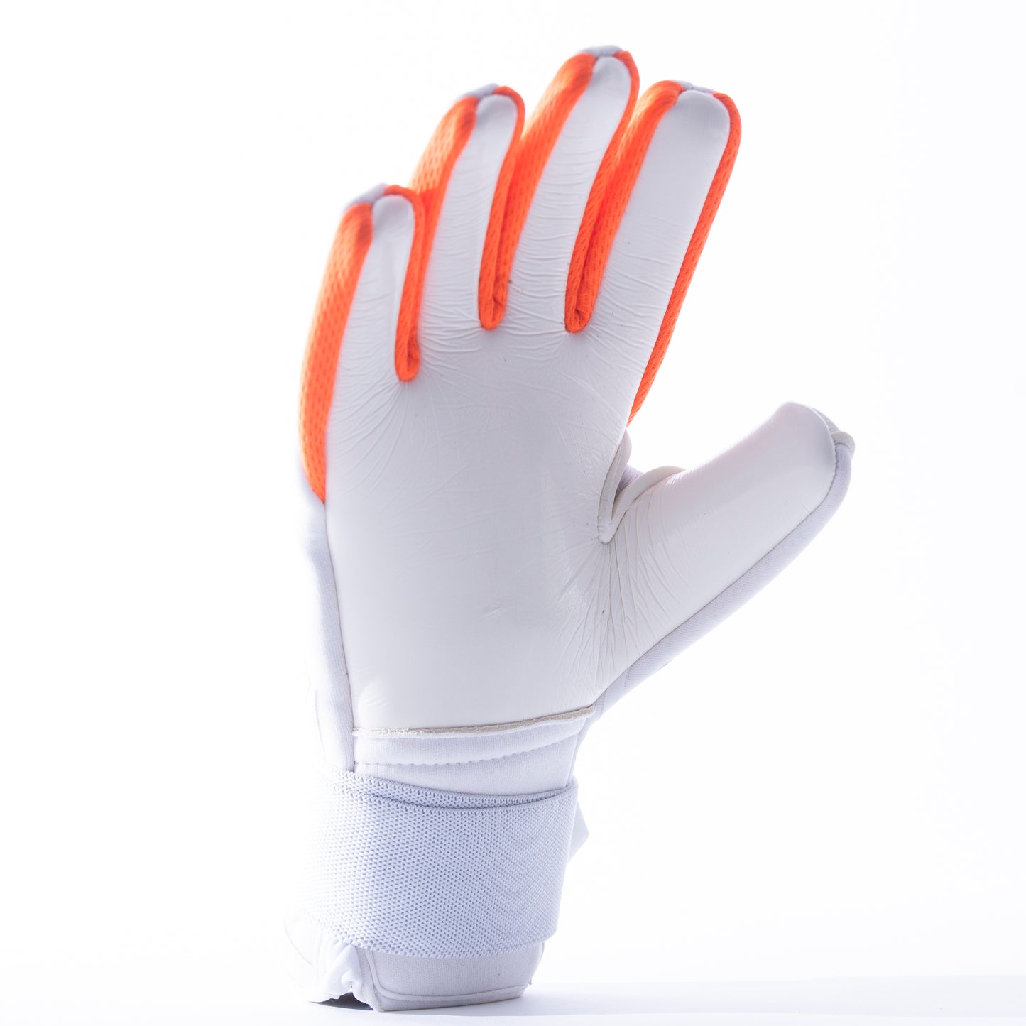 White and neon orange goalkeeper glove